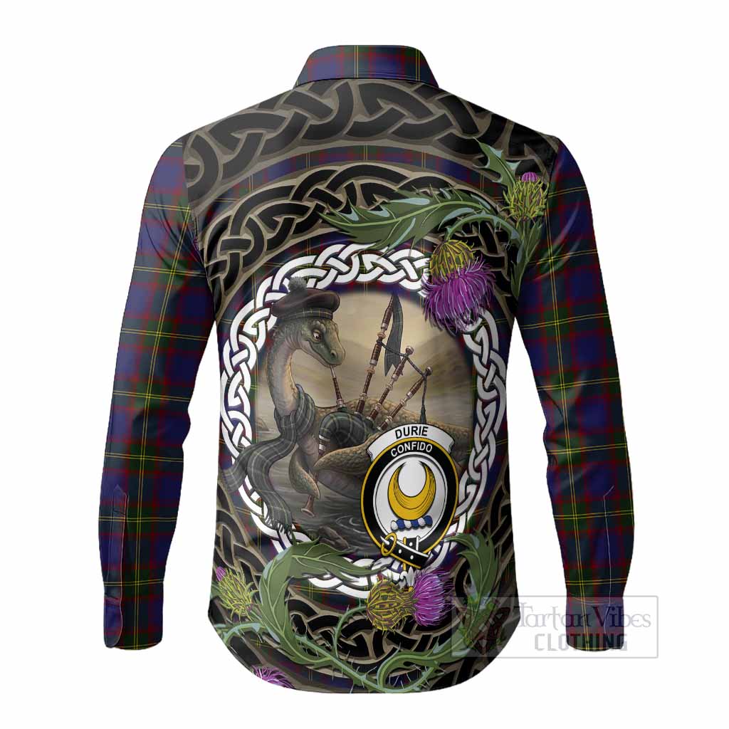Durie Tartan Crest Bagpipe Nessie Long Sleeve Button Shirts Scottish Loch Ness Monster Celtic Thistle