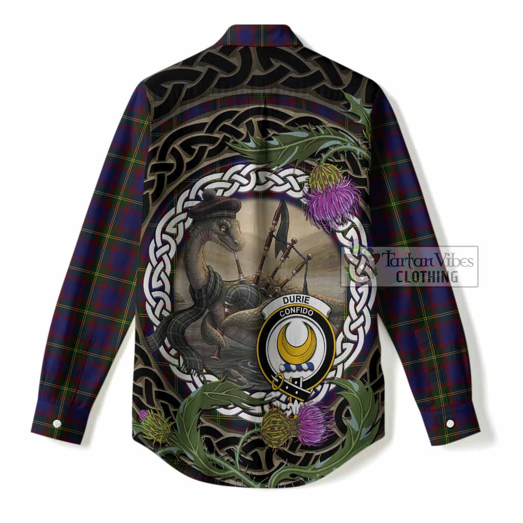 Durie Tartan Crest Bagpipe Nessie Women Casual Shirt Scottish Loch Ness Monster Celtic Thistle