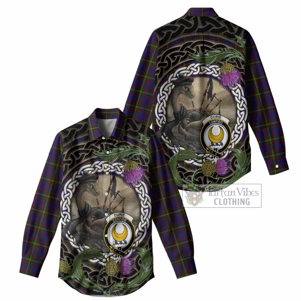 Durie Tartan Crest Bagpipe Nessie Women Casual Shirt Scottish Loch Ness Monster Celtic Thistle