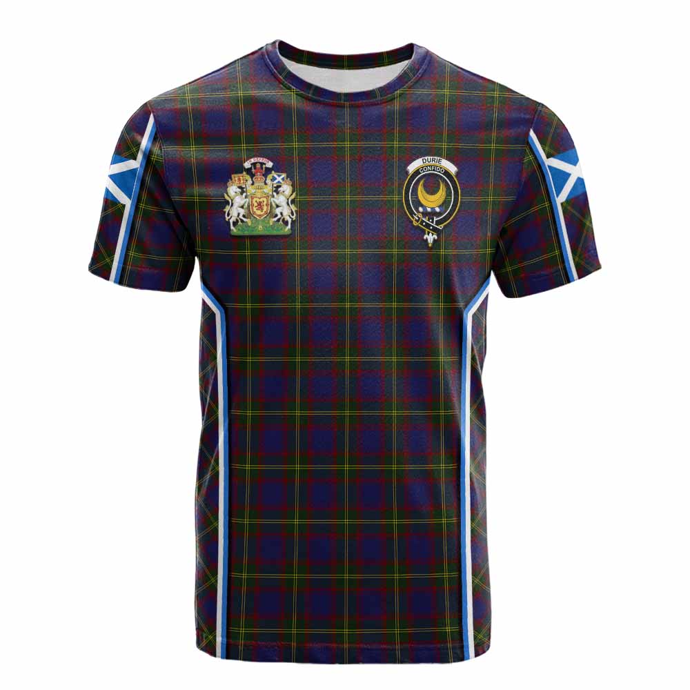Durie Tartan Crest Cotton T-shirt Scotland Coat of Arm Flag Style - Tartan Vibes Clothing