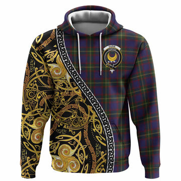 Durie Tartan Crest Hoodie Celtic Knot and Triple Trickle Spiral Symbols