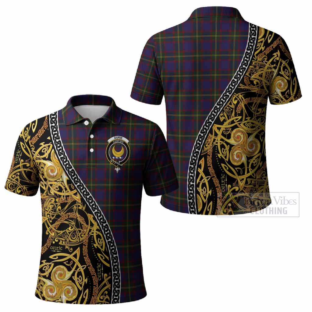 Durie Tartan Crest Polo Shirt Celtic Knot and Triple Trickle Spiral Symbols