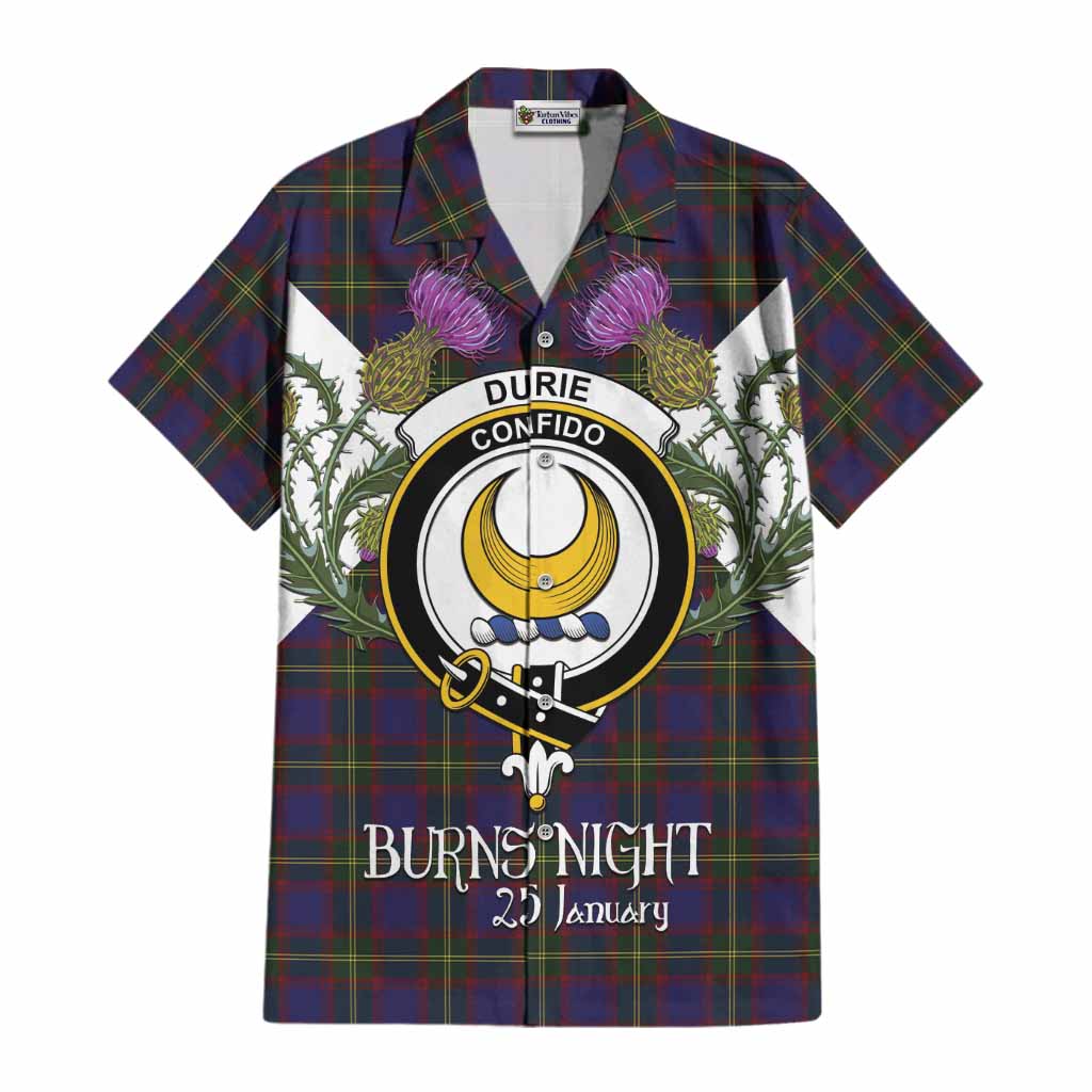 Durie Tartan Family Crest Cotton Hawaiian Shirt Scottish Burns Night Thistle Floral