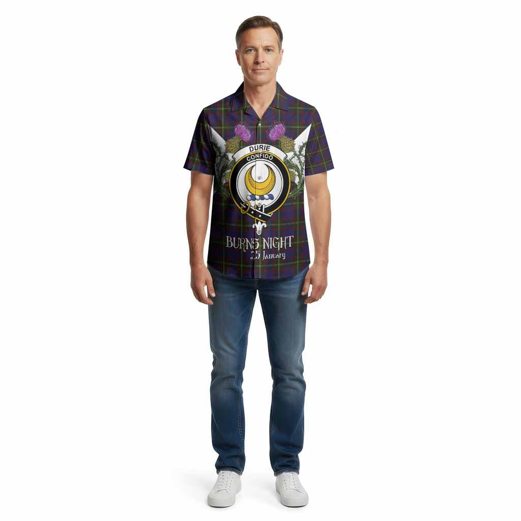 Durie Tartan Family Crest Cotton Hawaiian Shirt Scottish Burns Night Thistle Floral