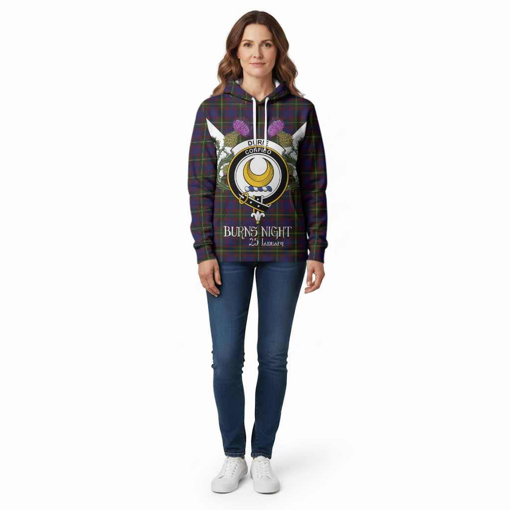 Durie Tartan Family Crest Cotton Hoodie Scottish Burns Night Thistle Floral