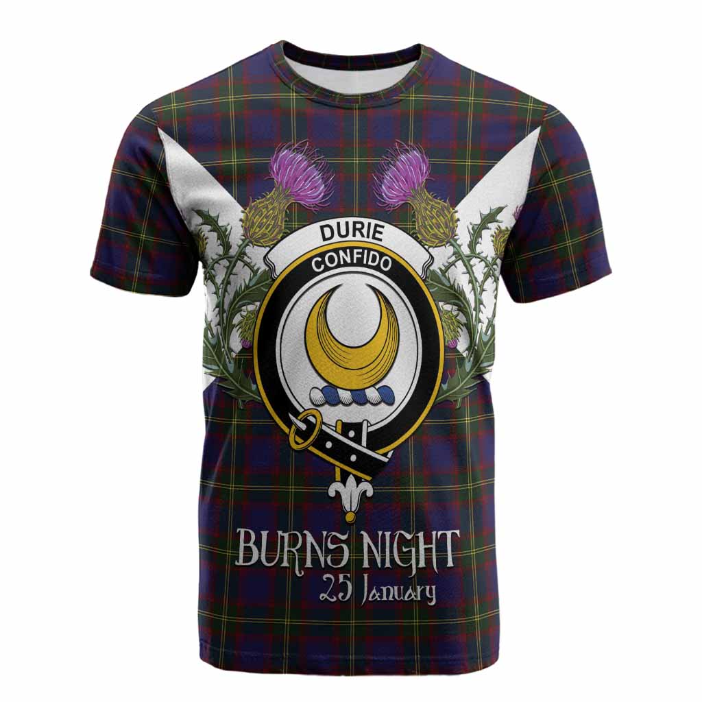 Durie Tartan Family Crest Cotton T-shirt Scottish Burns Night Thistle Floral