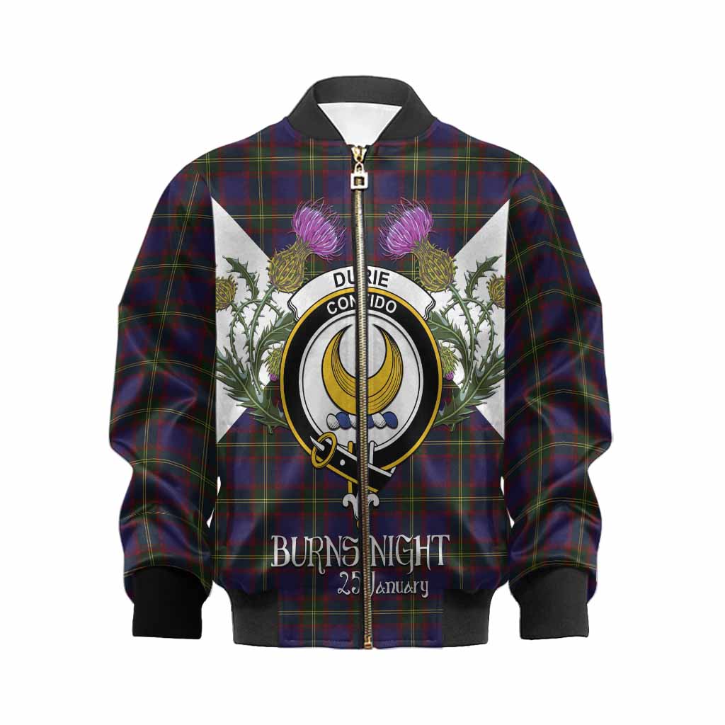 Durie Tartan Family Crest Kid Bomber Jacket Scottish Burns Night Thistle Floral