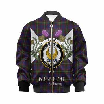 Durie Tartan Family Crest Kid Bomber Jacket Scottish Burns Night Thistle Floral