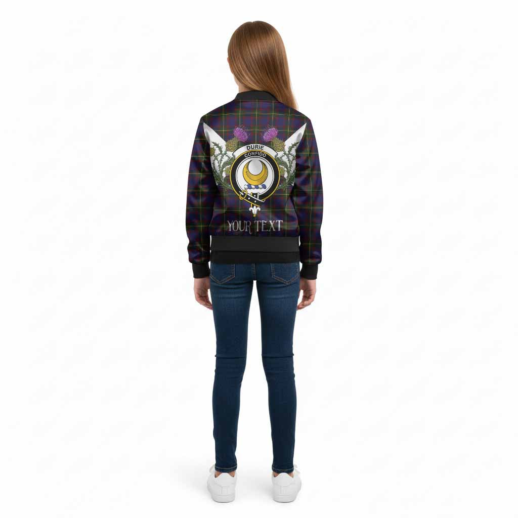 Durie Tartan Family Crest Kid Bomber Jacket Scottish Burns Night Thistle Floral