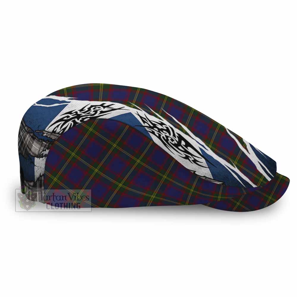 Durie Tartan Flat Cap, Jeff Cap Scotland Flag Ripped Tribal Design