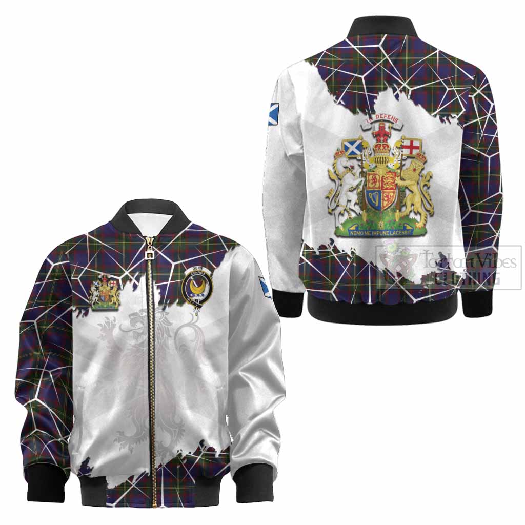 Durie Tartan Kid Bomber Jacket with Family Crest and Lion Rampant Grunge Style