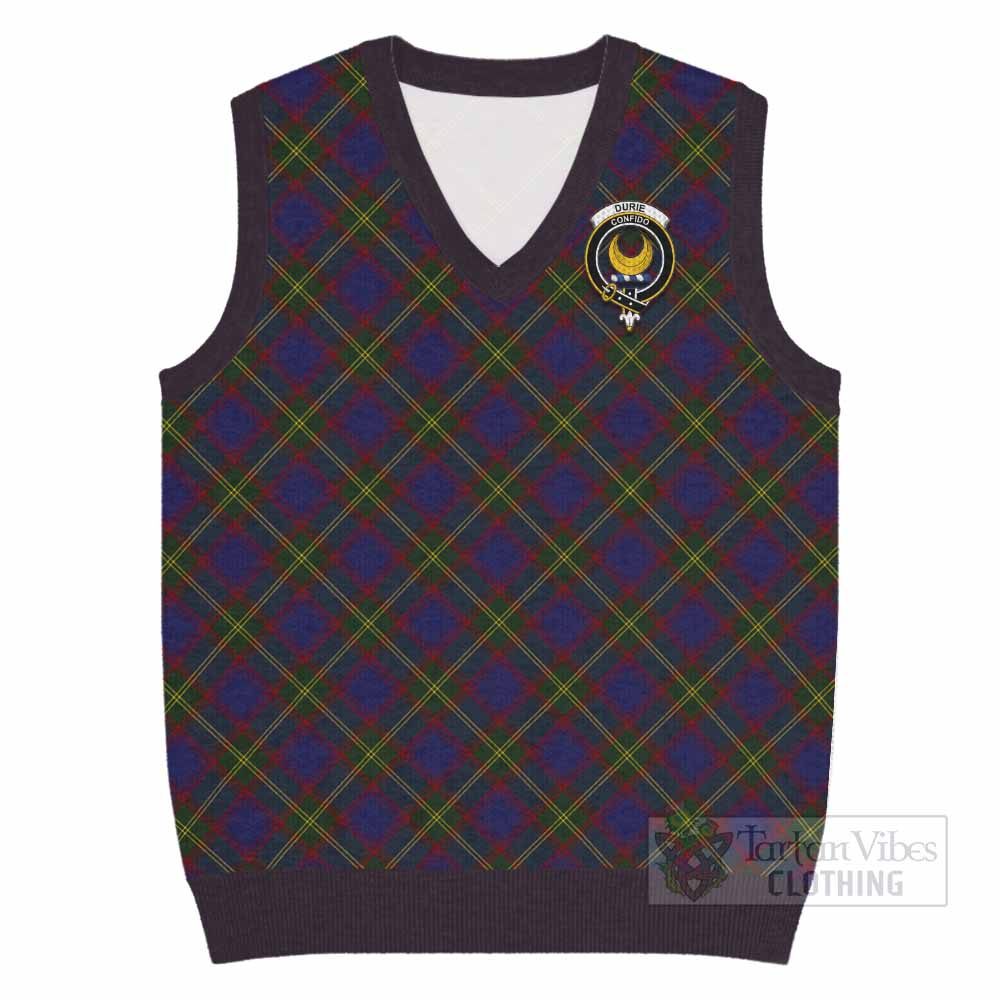 Durie Tartan Knitted V-Neck Vest with Family Crest Cross Style