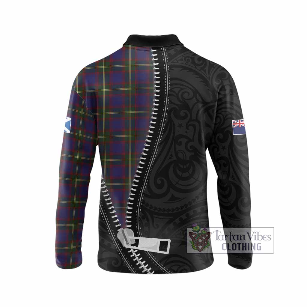 Durie Tartan Long Sleeve Polo Shirt New Zealand Pattern Unique Zipper Stylized