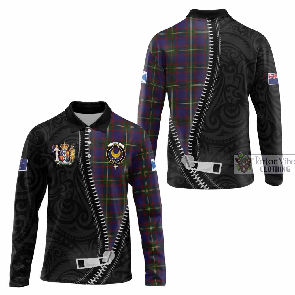 Durie Tartan Long Sleeve Polo Shirt New Zealand Pattern Unique Zipper Stylized