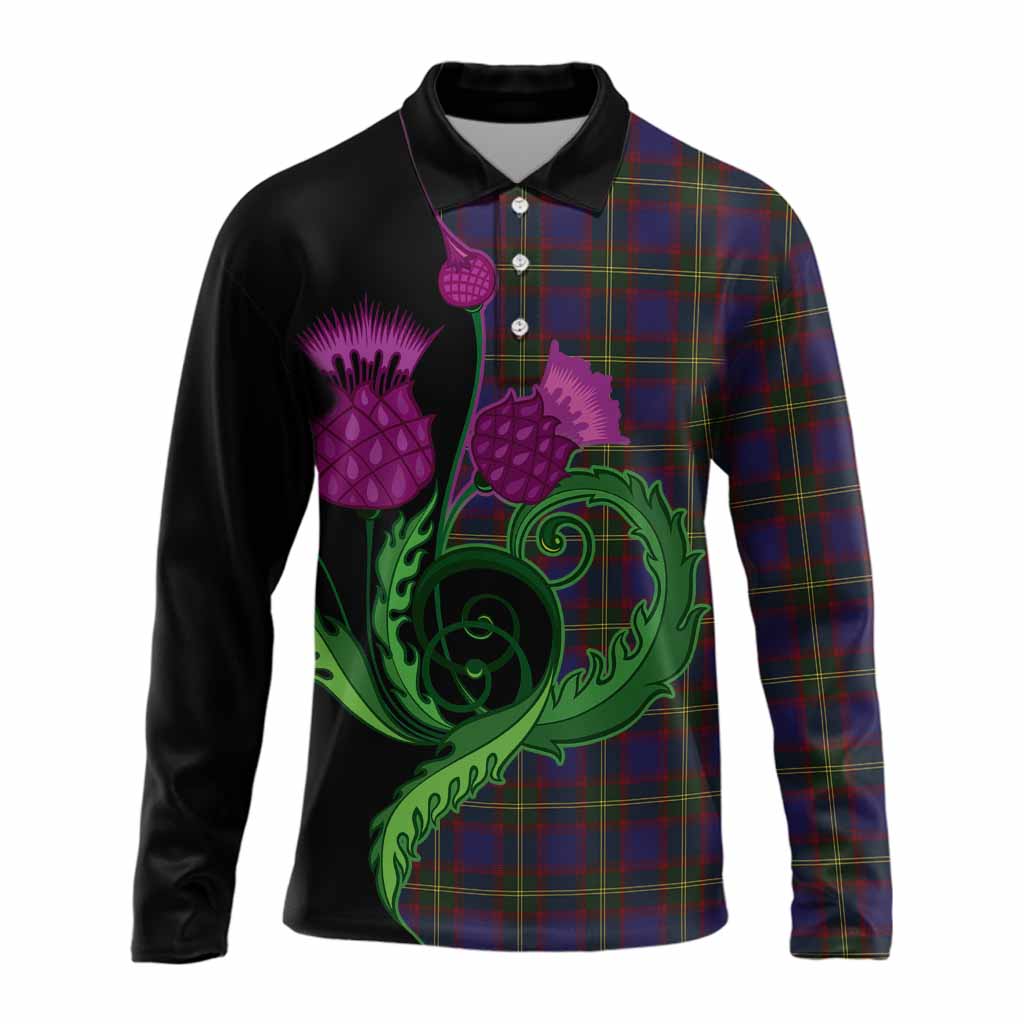 Durie Tartan Long Sleeve Polo Shirt Traditional Scottish Thistle