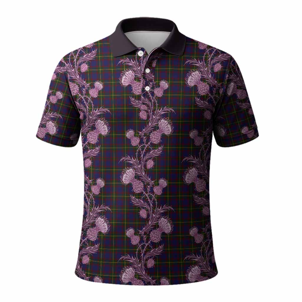 Durie Tartan Polo Shirt Seamless Scottish Thistle Flowers