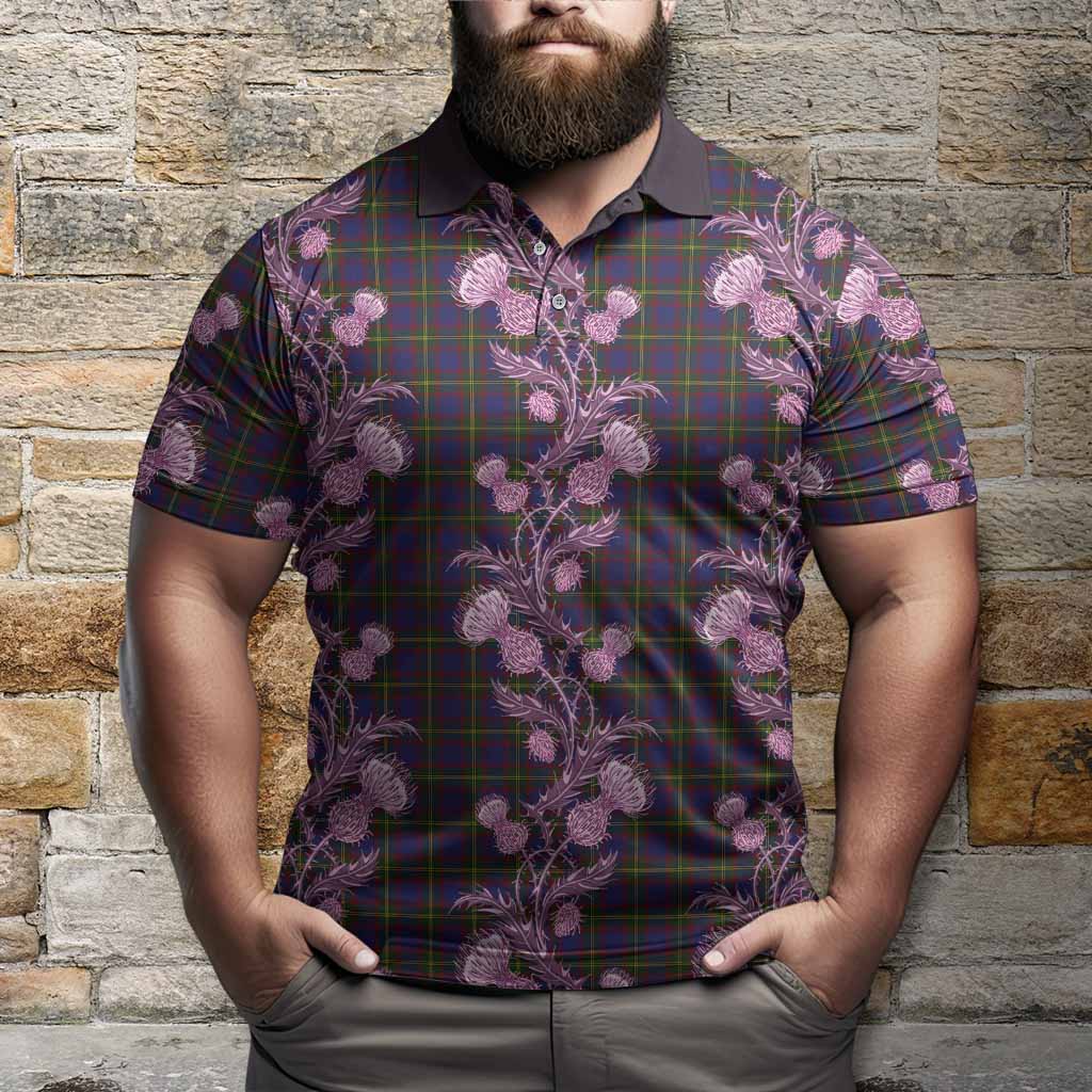 Durie Tartan Polo Shirt Seamless Scottish Thistle Flowers