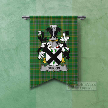 Durkin Irish Clan Tartan Gonfalon, Tartan Banner with Coat of Arms