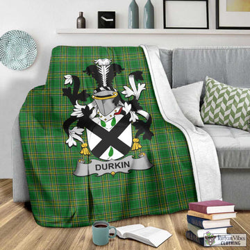 Tartan Vibes Clothing Durkin Irish Clan Tartan Blanket with Coat of Arms