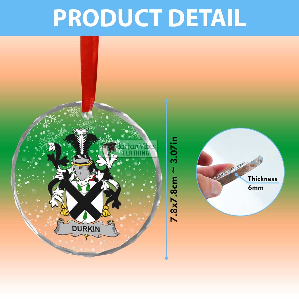 Durkin Irish Clan Christmas Glass Ornament with Coat of Arms - 2D-tartanvibesclothing