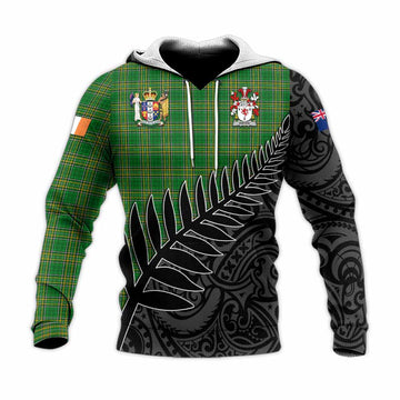 Dwyer Irish Clan Tartan Knitted Hoodie with Coat of Arms New Zealand Silver Fern Half Style Unisex Knitted Pullover Hoodie - Tartan Vibes Clothing