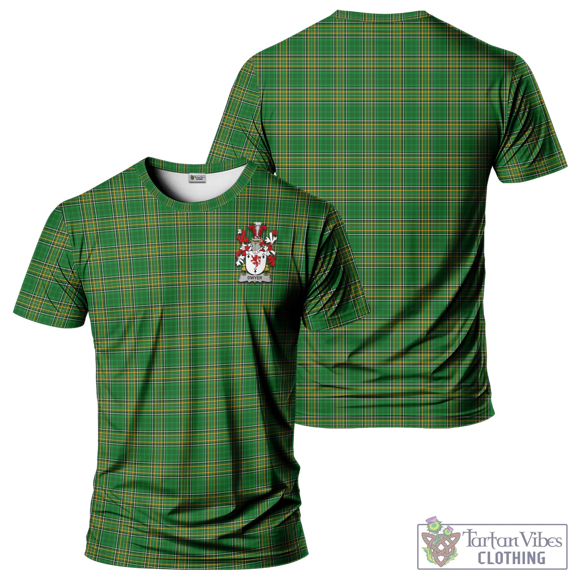 Tartan Vibes Clothing Dwyer Ireland Clan Tartan T-Shirt with Family Seal