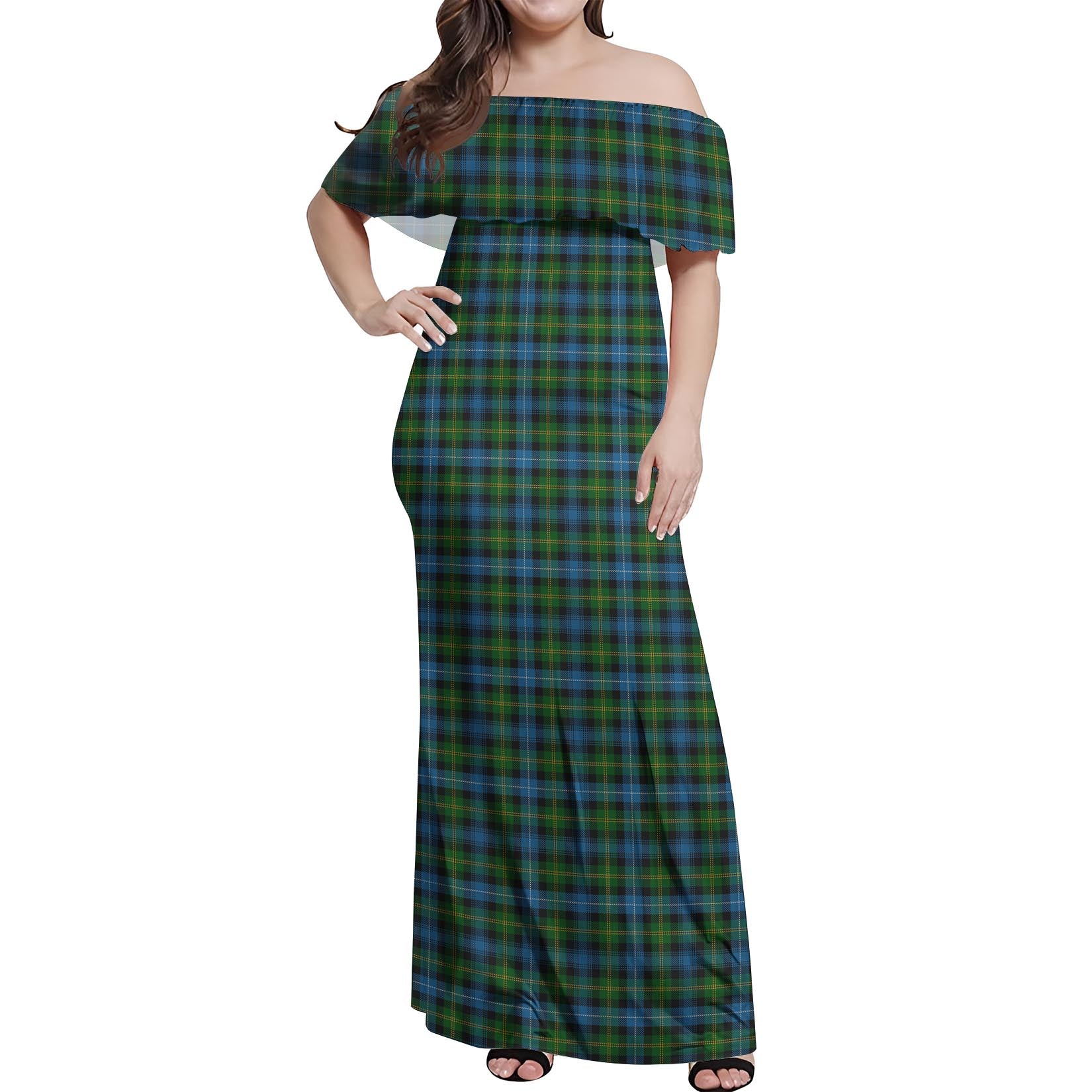 Dyce Tartan Off Shoulder Long Dress Women's Dress - Tartan Vibes Clothing