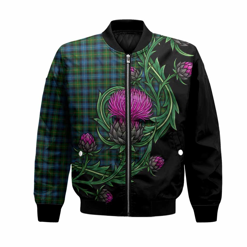 Dyce Tartan Bomber Jacket Resilient Scottish Thistle Unisex Black - Tartan Vibes Clothing