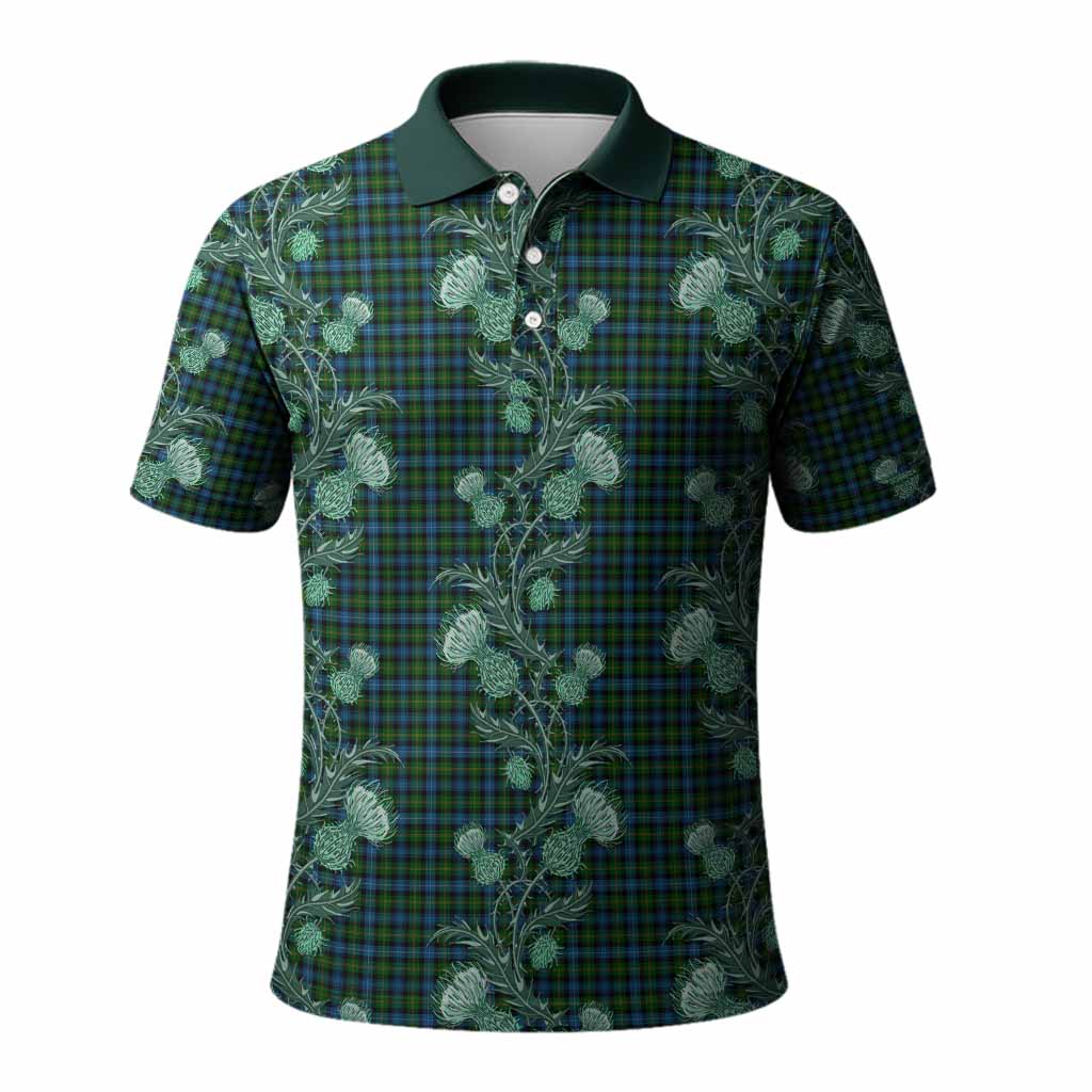 Dyce Tartan Polo Shirt Seamless Scottish Thistle Flowers