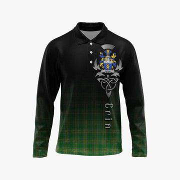 Eagar Irish Clan Long Sleeve Polo Shirt with Coat of Arms Erin Go Bragh Celtic Inspired Unisex - Tartan Vibes Clothing