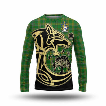 Eardley Irish Tartan Long Sleeve T-Shirt with Coat of Arms Celtic Wolf Style