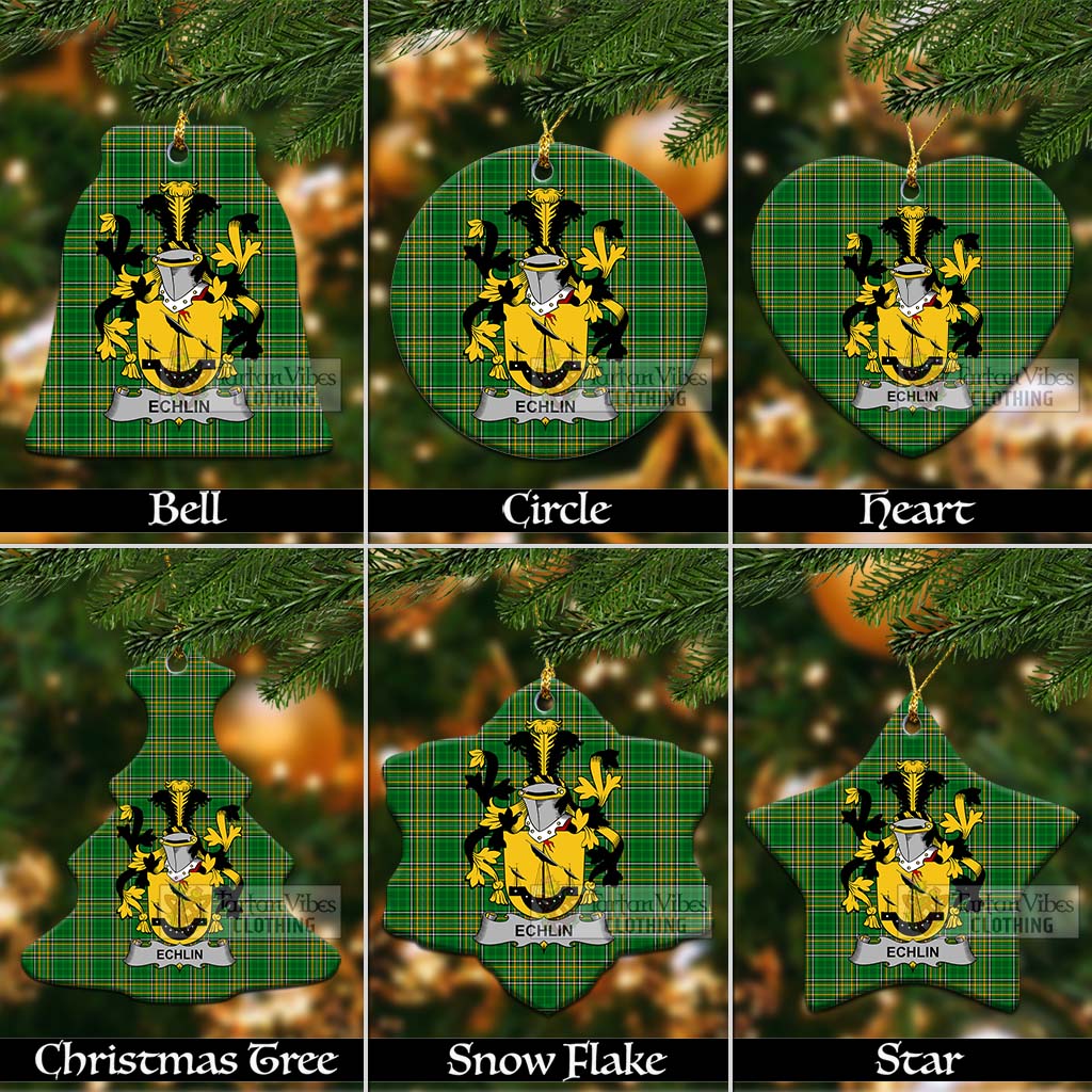 Echlin Irish Clan Tartan Christmas Ceramic Ornament with Coat of Arms Ceramic - Tartan Vibes Clothing