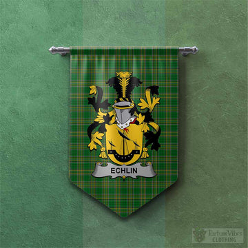 Tartan Vibes Clothing Echlin Irish Clan Tartan Gonfalon, Tartan Banner with Coat of Arms