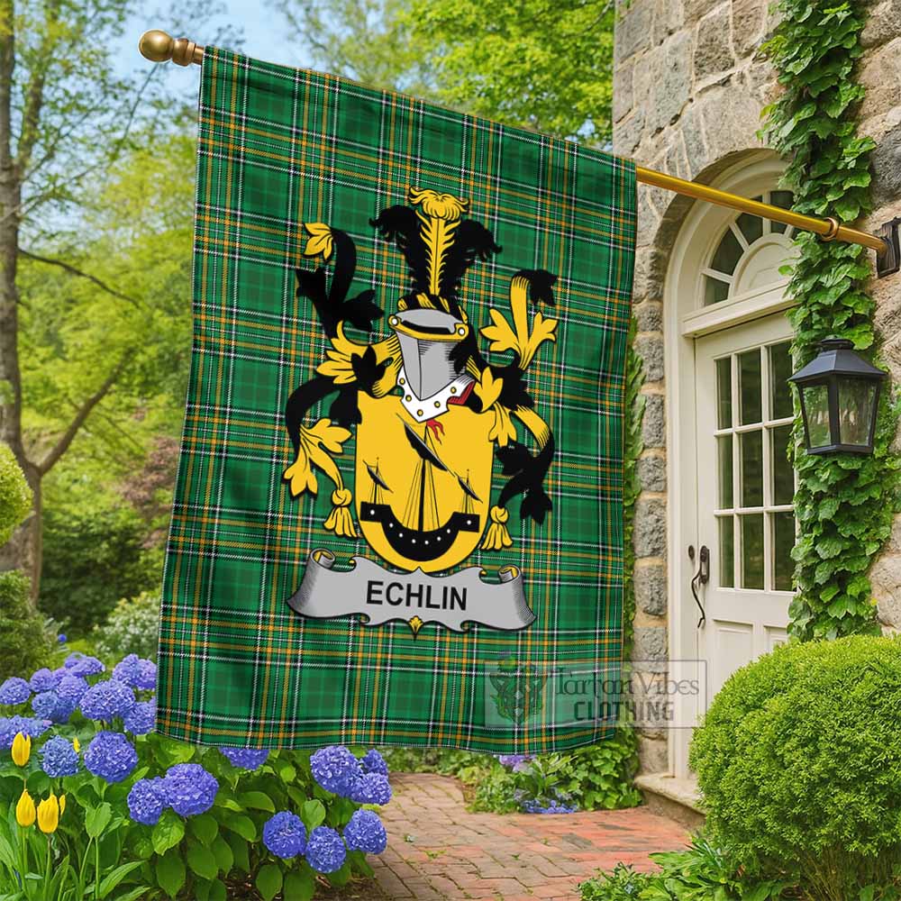 Echlin Irish Clan Tartan Flag with Coat of Arms