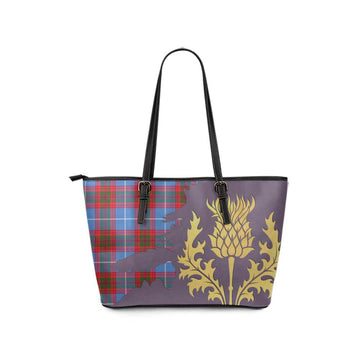 Edinburgh City Tartan Leather Tote Bag Gold Thistle Style