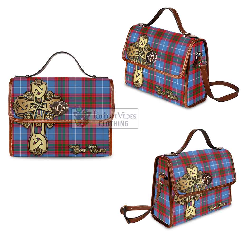 Tartan Vibes Clothing Edinburgh City Tartan Waterproof Canvas Bag Golden Thistle Celtic Cross Style