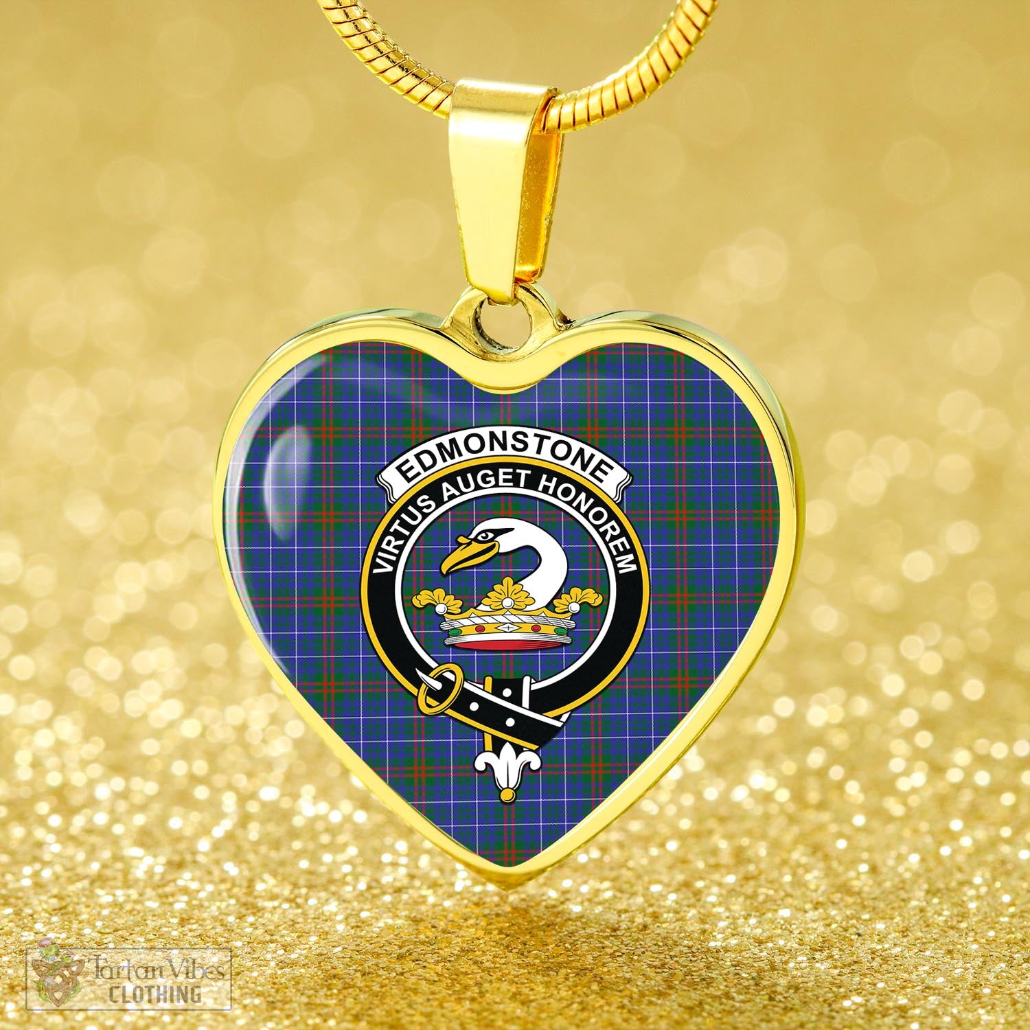 Edmonstone Tartan Heart Necklace with Family Crest - Tartan Vibes Clothing