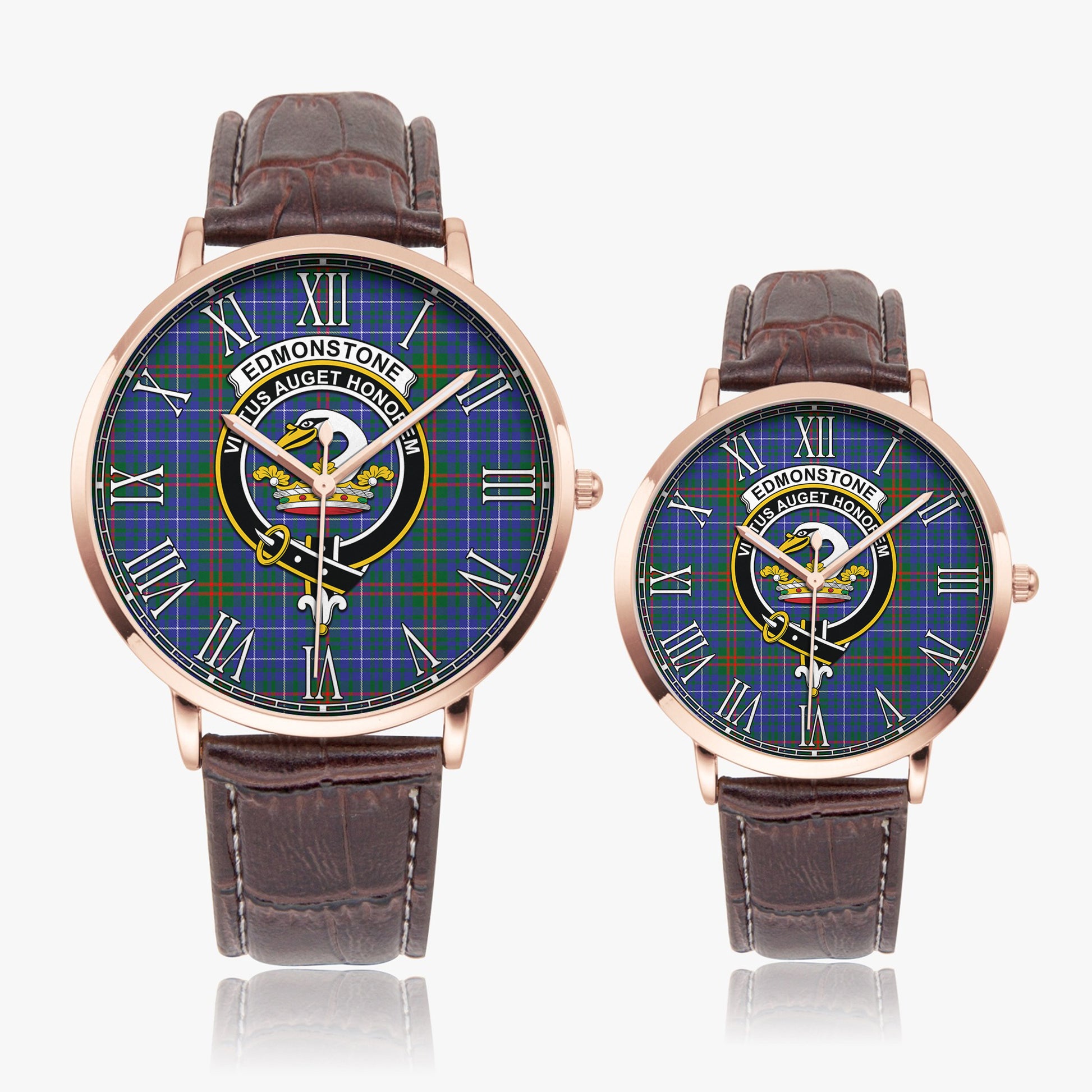 Edmonstone Tartan Family Crest Leather Strap Quartz Watch - Tartan Vibes Clothing