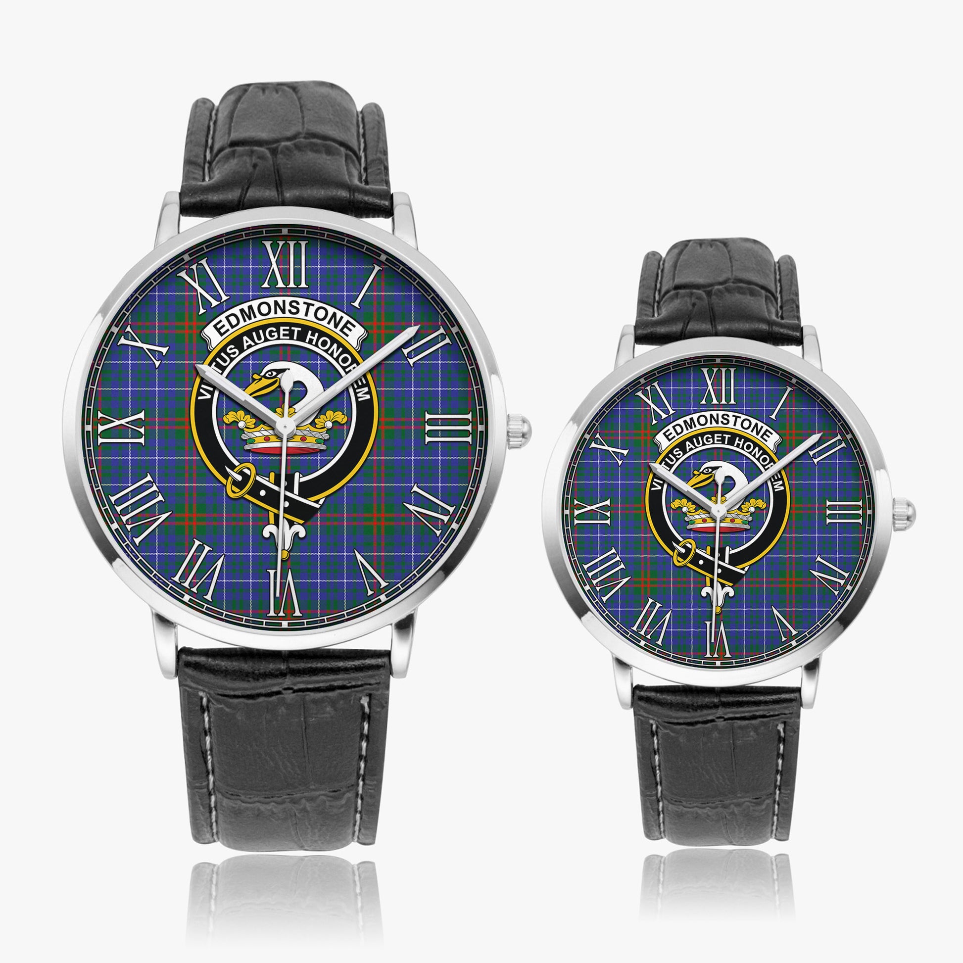 Edmonstone Tartan Family Crest Leather Strap Quartz Watch - Tartan Vibes Clothing
