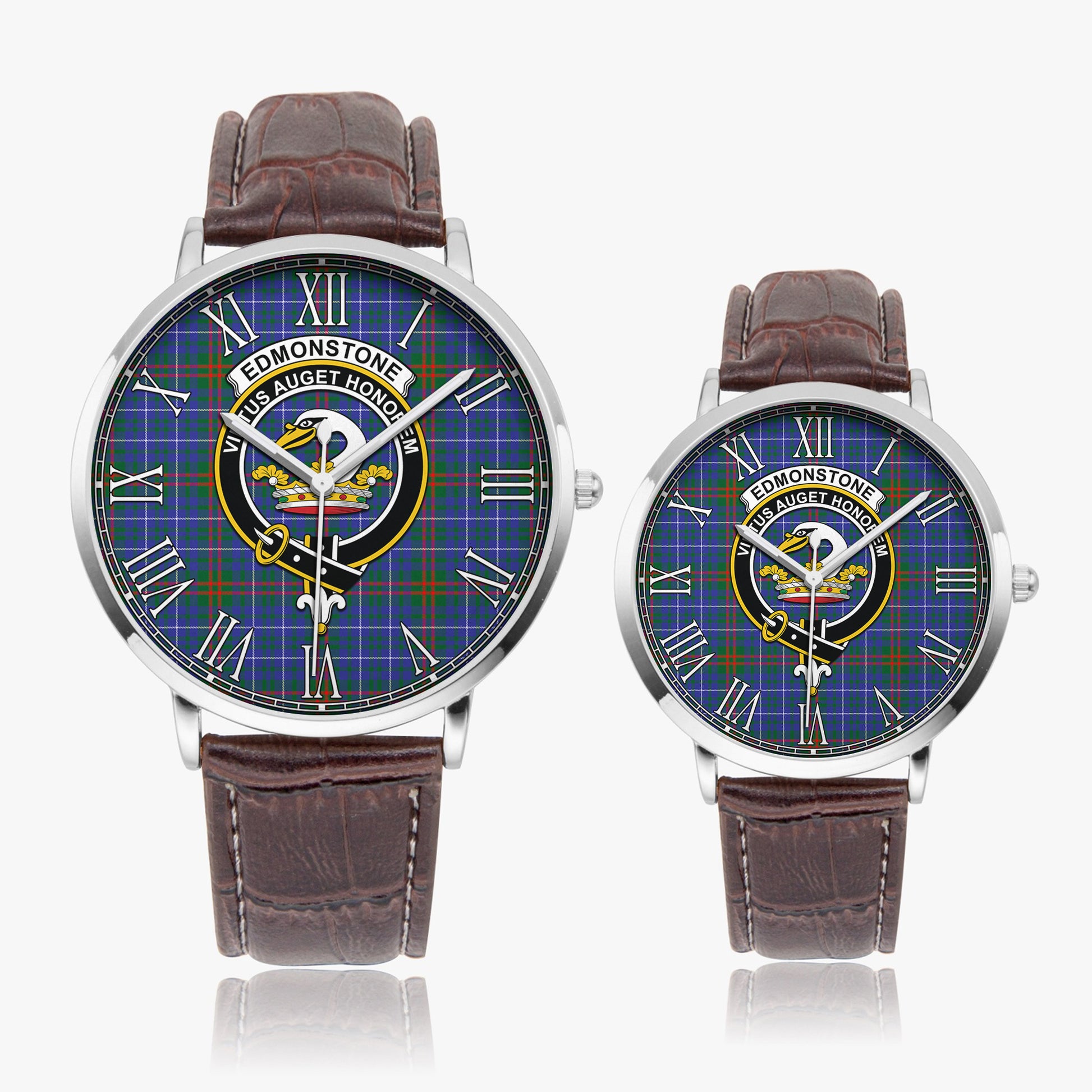 Edmonstone Tartan Family Crest Leather Strap Quartz Watch - Tartan Vibes Clothing