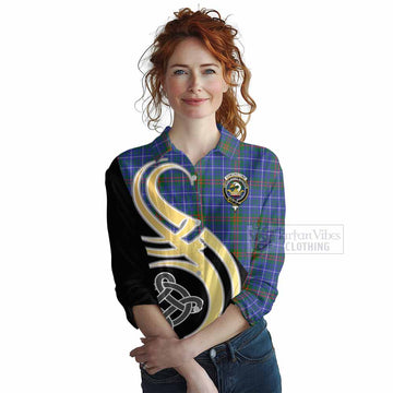 Edmonstone Tartan Women's Casual Shirt with Family Crest and Celtic Symbol Style Female - Tartan Vibes Clothing