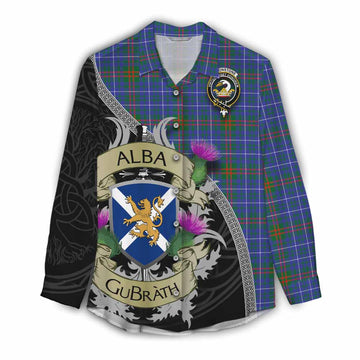 Edmonstone Tartan Family Crest Women's Casual Shirt Lion Rampant Royal Thistle Shield Celtic Inspired Female - Tartan Vibes Clothing