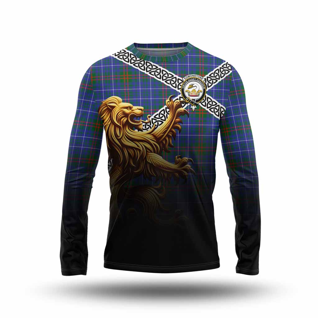 Edmonstone Crest Tartan Long Sleeve T-Shirt with Golden Lion Emblem Celtic Style Unisex - Tartan Vibes Clothing