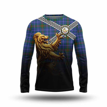 Edmonstone Crest Tartan Long Sleeve T-Shirt with Golden Lion Emblem Celtic Style Unisex - Tartan Vibes Clothing