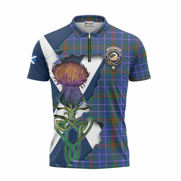 Tartan Vibes Clothing Edmonstone Tartan Family Crest Zipper Polo Shirt Scottish Thistle Celtic Inspired