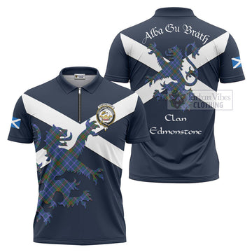 Edmonstone Tartan Lion Rampant Zipper Polo Shirt Proudly Display Your Heritage with Alba Gu Brath and Clan Name Unisex - Tartan Vibes Clothing