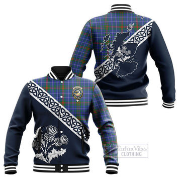 Edmonstone Tartan Baseball Jacket Featuring Thistle and Scotland Map Unisex - Tartan Vibes Clothing
