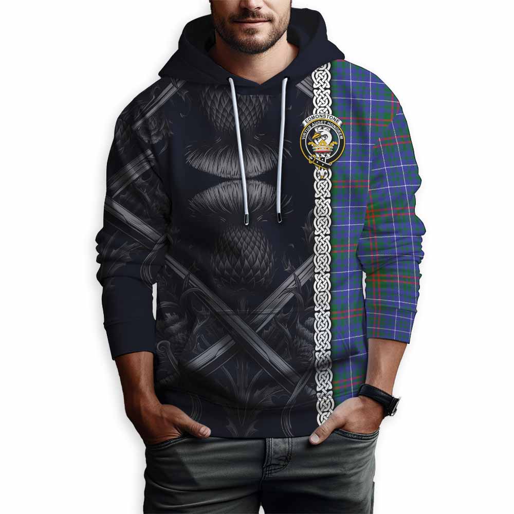 Edmonstone Tartan Hoodie with Family Crest Cross Sword Thistle Celtic Vibes Pullover Hoodie - Tartan Vibes Clothing