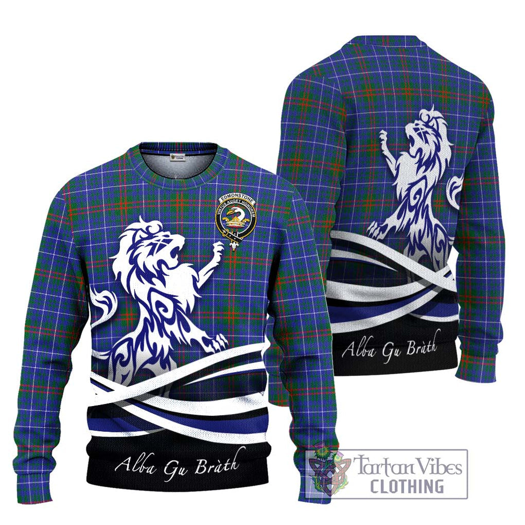 Edmonstone Tartan Ugly Sweater with Alba Gu Brath Regal Lion Emblem Unisex - Tartan Vibes Clothing