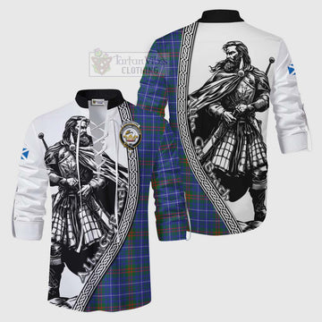 Edmonstone Tartan Clan Crest Ghillie Kilt Shirt with Highlander Warrior Celtic Style Men - Tartan Vibes Clothing
